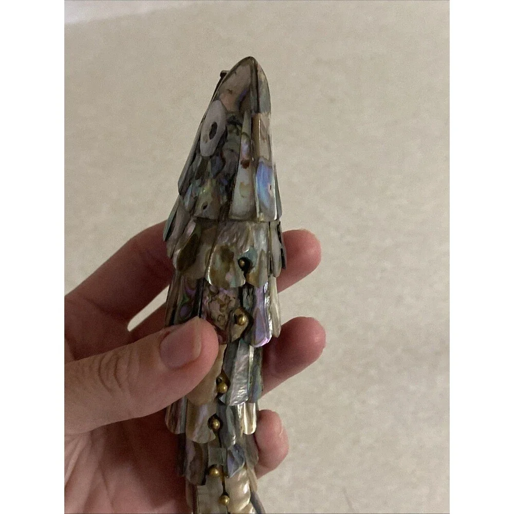 VINTAGE ARTICULATED FISH BOTTLE OPENER MOTHER OF PEARL ABALONE SHELL MEXICO